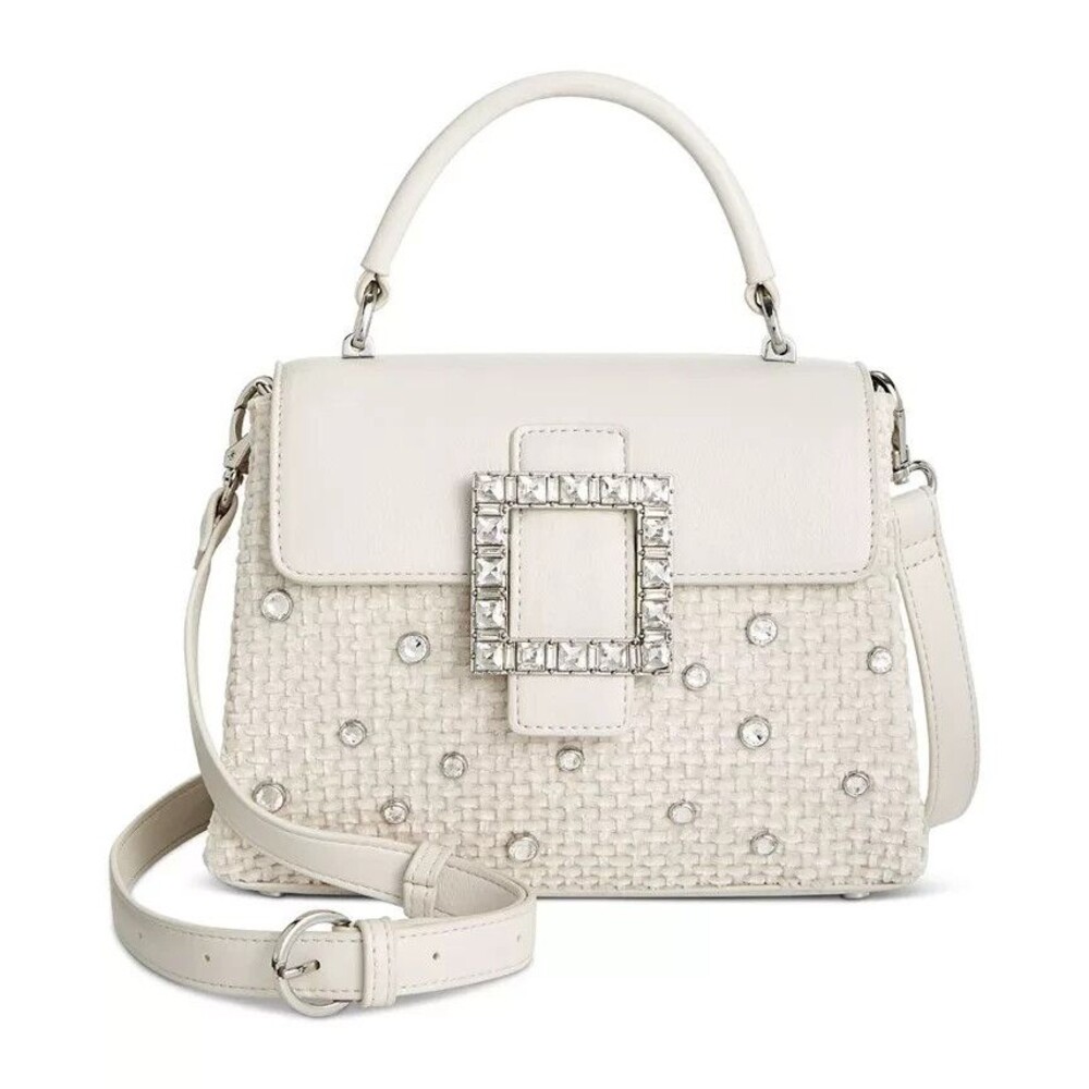 On 34th Women's Tandii Woven Crystal Small Satchel Crossbody Off White silver